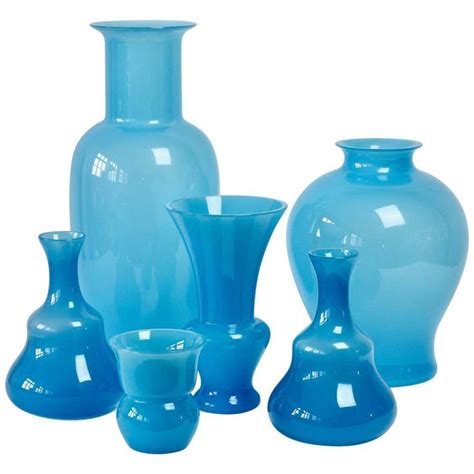 Cenedese Ensemble Of Light Blue Vintage Italian Murano Art Glass Vases And Vessels Art Glass