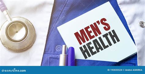 Stethoscope Pens And Note With Text MEN HEALTH On The Doctor Uniform Stock Photo Image Of