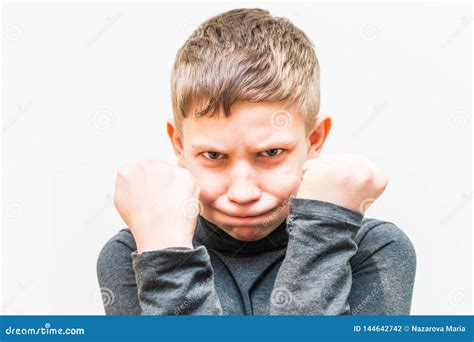 Teen Boy Is Angry Portrait On White Background Stock Photo Image Of