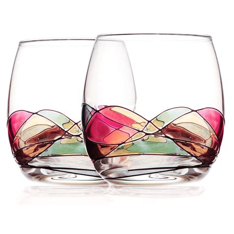 Stemless Wine Glasses Bouquetier Stemless Hand Painted Wine Glass Set Of 2 Holds Up To 17 Ounce
