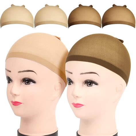 4pcs stocking caps for wigs fandamei 2pcs brown skin toneand2pcs beige stretchy nylon