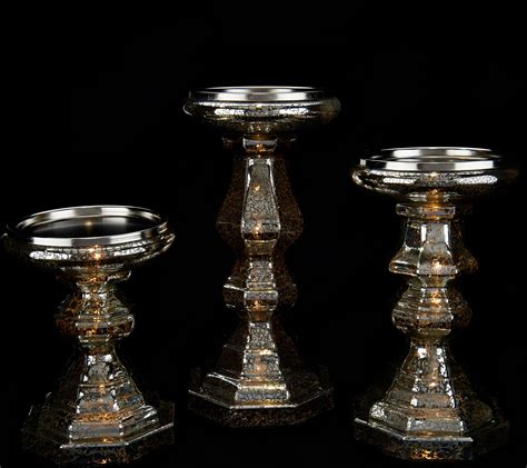 As Is Set3 Illuminated Mercury Glass Candle Holder Pedestals