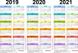 Schulferien kalender hessen 2021 mit feiertagen und. Dreijahreskalender 2019/2020/2021 als PDF-Vorlagen