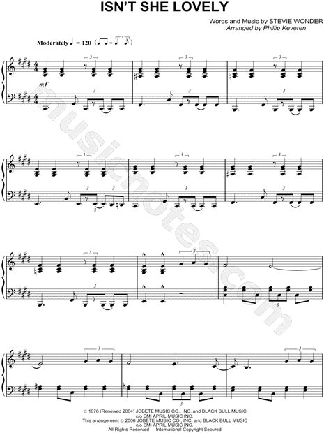 Stevie Wonder Isnt She Lovely Sheet Music Piano Solo In E Major