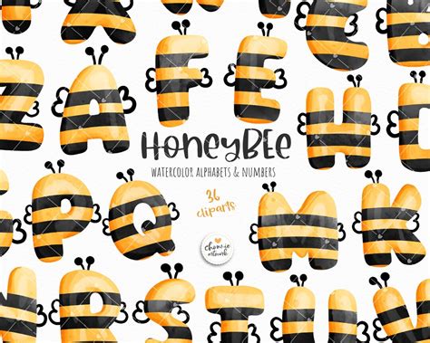 Honeybee Alphabets And Numbers Bee Alphabet Bee Fonts Etsy