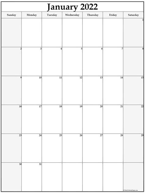 Free, downloadable, and printable 2022 calendar pdfs. January 2022 Vertical Calendar | Portrait