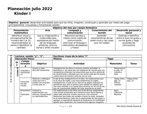 Planeacion Ejemplo Kinder I Objetivo General Desarrollar Actividades Para Que Los Ni Os