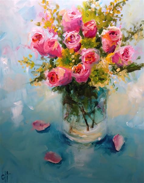 Flower Painting Roses In A Glass Vase Canvas Or By Artpapergarden