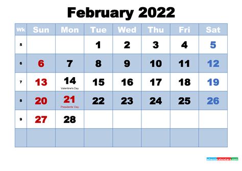 Free Printable 2022 Calendar February As Word Pdf