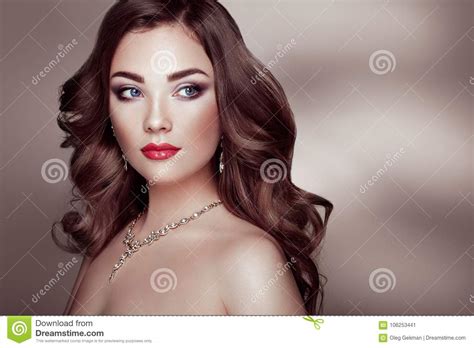 Brunette Woman With Long Shiny Wavy Hair Stock Image Image Of