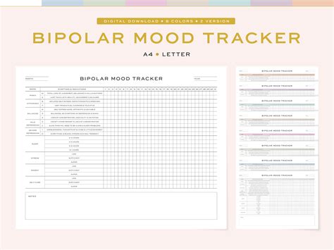 Printable Bipolar Mood Tracker Monthly Bipolar Download Now Etsy