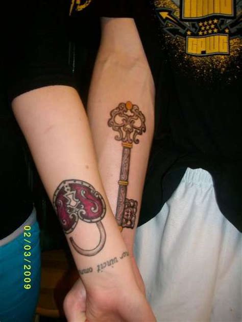 Beautiful Lock And Key Forearm Tattoo For Couples