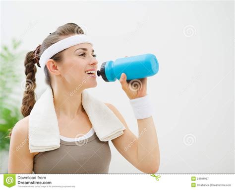 Fitness Woman Drinking Water Stock Image Image Of