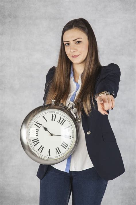 511 Happy Business Woman Pointing Clock Stock Photos Free And Royalty