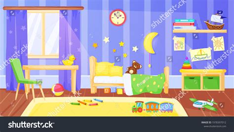 Kids Bedroom Cartoon Preschool Child Bedroom Stock Vektorgrafik