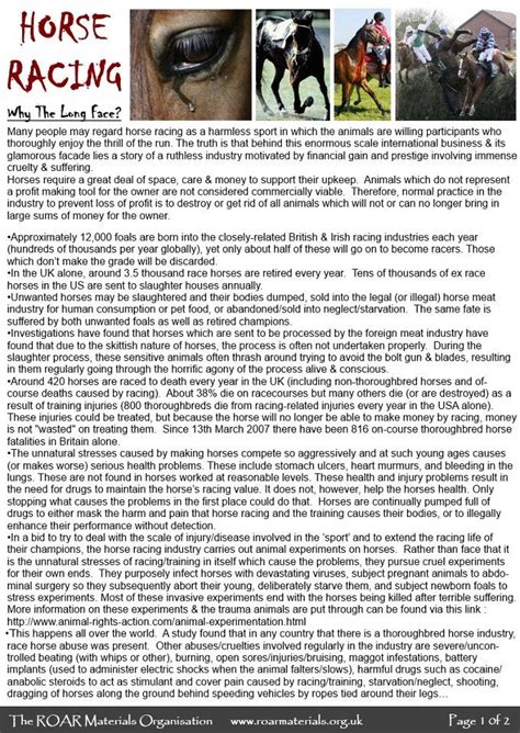 Page 1 Of 2 Horse Racing Why The Long Face Roar Materials Factsheet