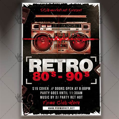 download retro 80s 90s flyer flyer psd template
