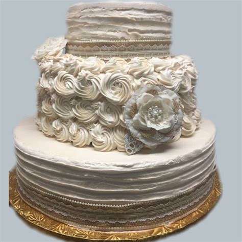 Wedding Cake 105 Rustic Lined Burlap And Lace Buttercream