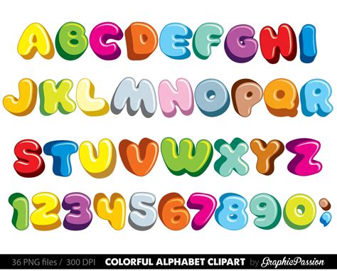 Fluffy Alphabet Clipart Color Alphabet Digital Alphabet Etsy