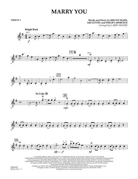 Marry You Violin 1 Sheet Music Larry Moore String Quartet