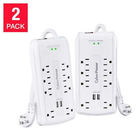 Cyberpower 2 Pack Surge Protector With 8 Outlets And 2 Usb Charging Ports