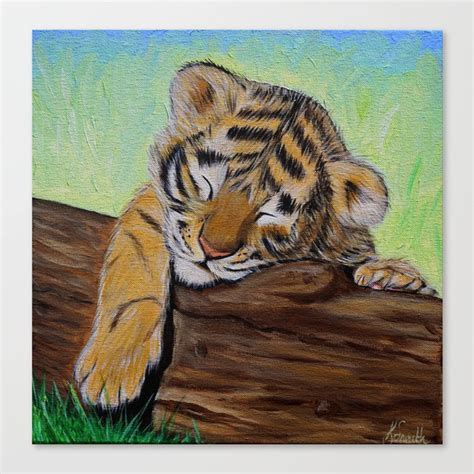 Sleepy Tiger Cub Painting Canvas Print By Kirsten Sneath Society