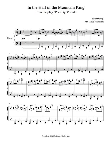 In The Hall Of The Mountain King Intermediate Piano Solo Sheet