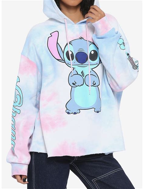 Disney Lilo And Stitch Pink And Blue Tie Dye Girls Crop Hoodie In 2021