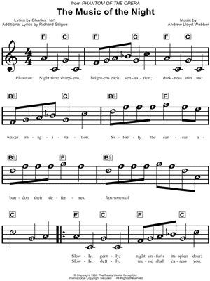 The letter notes sheets posted on this blog are aimed at beginner musicians, most of them are simplified the letter notes chords are designed to be played on pianos, but of course you. "The Music of the Night" from 'The Phantom of the Opera' Sheet Music for Beginners - Download ...