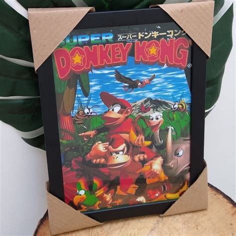 Quadro Decorativo Com Moldura E Vidro Donkey Kong Country Super