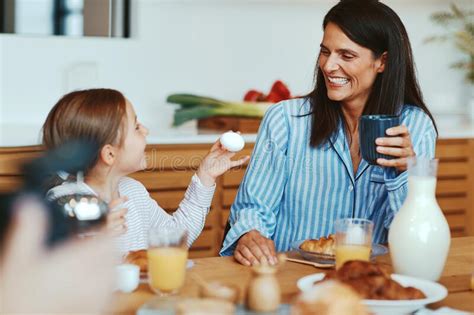 Mom And Daughter Talking Over Breakfast Stock Image Image Of Food