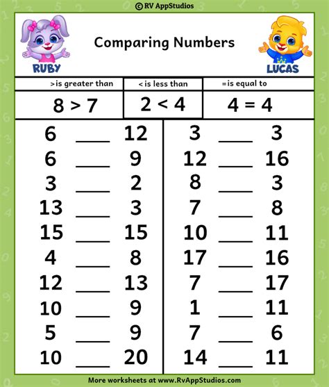 Comparing Numbers Worksheets Printable