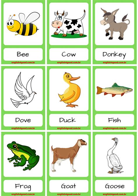 Farm Animals English4good Vocabulary Practice Animal Flashcards