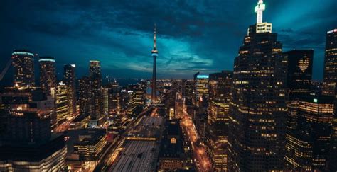 Desktop Wallpaper Toronto Cityscape Buildings Night Hd Image