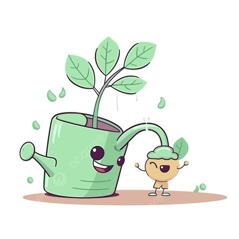 Watering Plant Clipart Cute Little Cartoon Character Planting Seed From Watering Can Vector