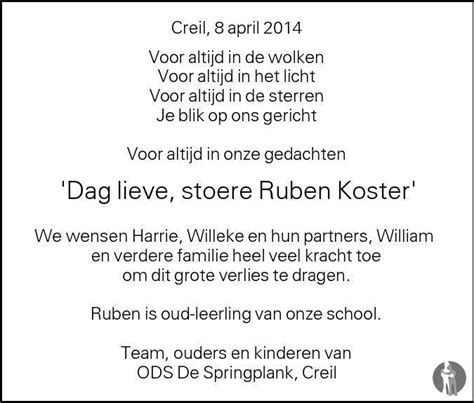 Ruben Koster 07 04 2014 Overlijdensbericht En Condoleances Mensenlinqnl