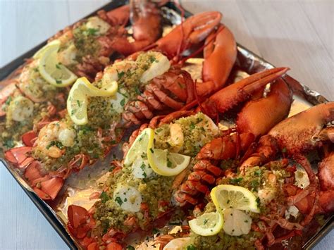 baked stuffed lobsters with shrimp and scallops dish off the block