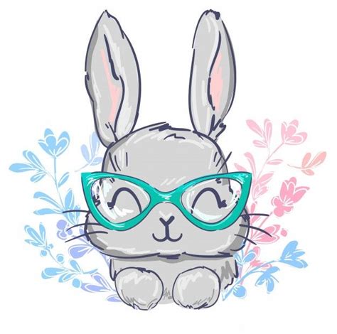 Hand Drawn Cute Rabbit In Glasses In 2020 Cute Bunny Cartoon Cute