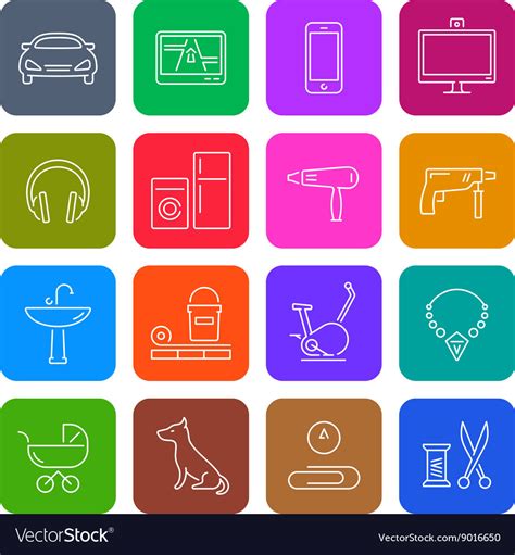 Icons Products Categories Linear White Color Vector Image