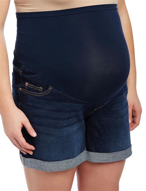 Plus Size Secret Fit Belly Roll Hem Maternity Shorts Dark Wash