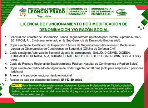 Licencia De Funcionamiento Municipalidad Provincial De Leoncio Prado Tingo Mar A