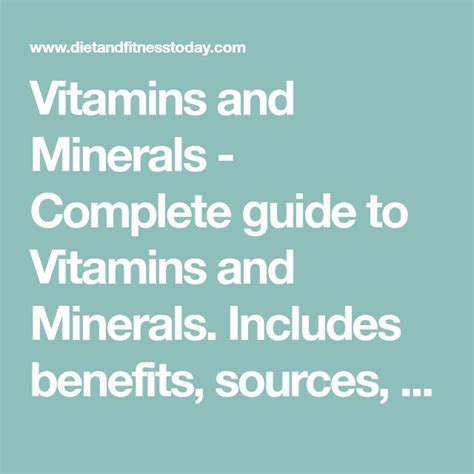 Vitamins And Minerals Complete Guide To Vitamins And Minerals