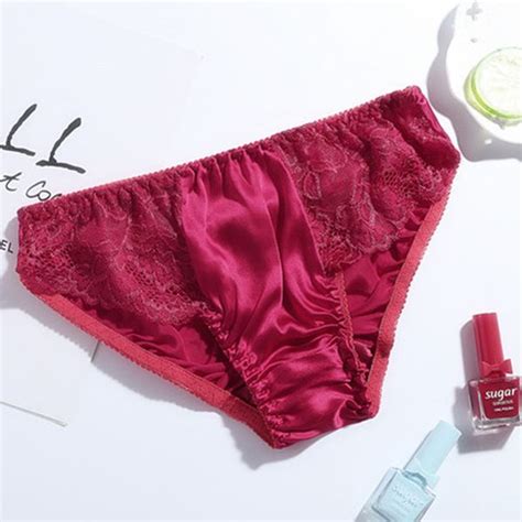 2021 women sexy silk panties 100 natural silk mid rise satin lace beriefs seamless sexy