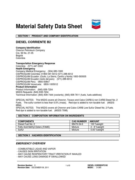 Diesel Corriente B2 Eng 31385 06DEC11 (1) | Toxicity