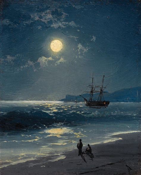 Ivan Aivazovsky Sailing Ship On A Calm Sea By Moonlight Moonlight