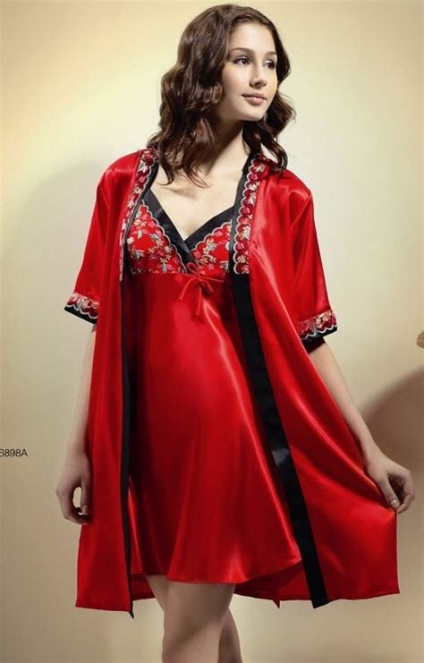 Free Shipping Heavy Pure Silk Satin Sleepwear Sexy Twinset Robes Red