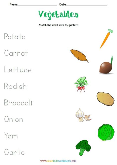 students will match the names of the vegetables with the