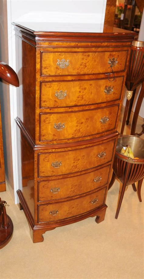 Regency Burl Walnut Chest On Chest Bow Front Commode Living Room Sets