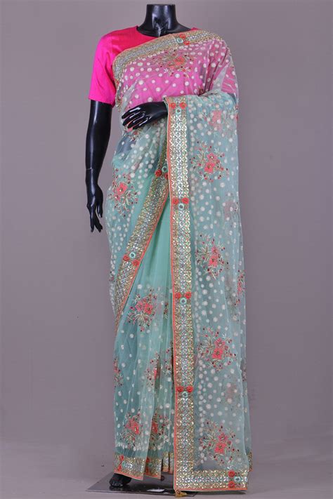 Buy Paris Green Resham Embroidered Net Saree Online Net Saree Saree Saree Designs
