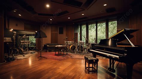 グランドピアノのあるレコーディングスタジオ 音楽スタジオの写真 レコーディングスタジオ スタジオ背景壁紙画像素材無料ダウンロード